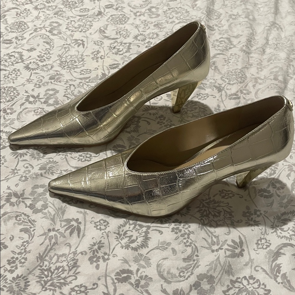 Michael Kors crocco Congo metallic leather pumps in gold